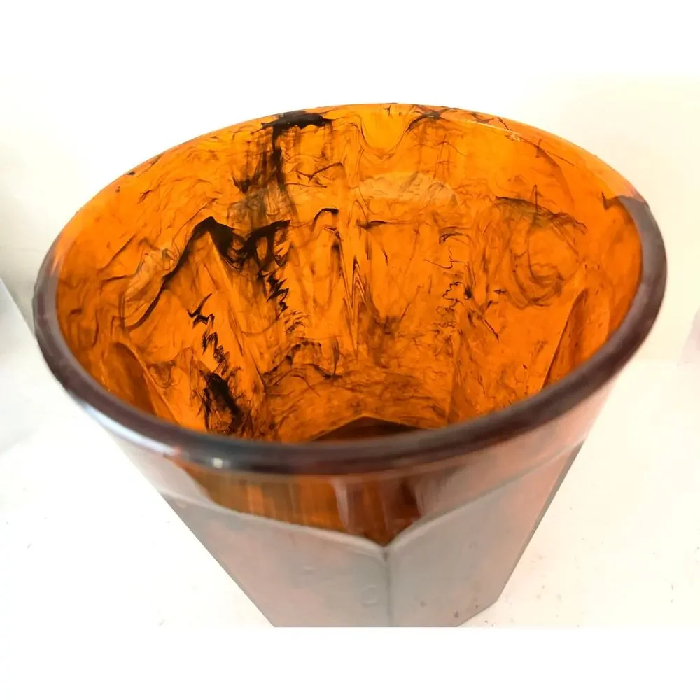 Vintage Tortoise Shell Acrylic Ice Bucket Amber 8in Barware MCM Hollywood